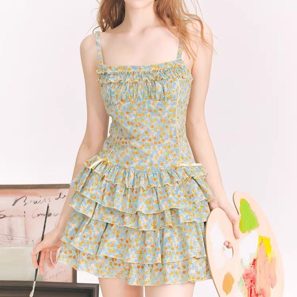 Group of Universe “Hawaii Sunset” Floral Tiered Cotton Sundress mini dress